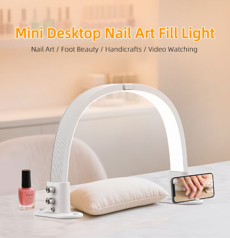 Led Moon Lamp - ไฟส่องเล็บแบบครึ่งวงกลมขนาดเล็ก ไฟเสริมความงามสำหรับต่อขนตา ไฟทำงานแบบปรับได้สามสี ป้องกันดวงตา สำหรับงานเสริมสวยโดยเฉพาะ