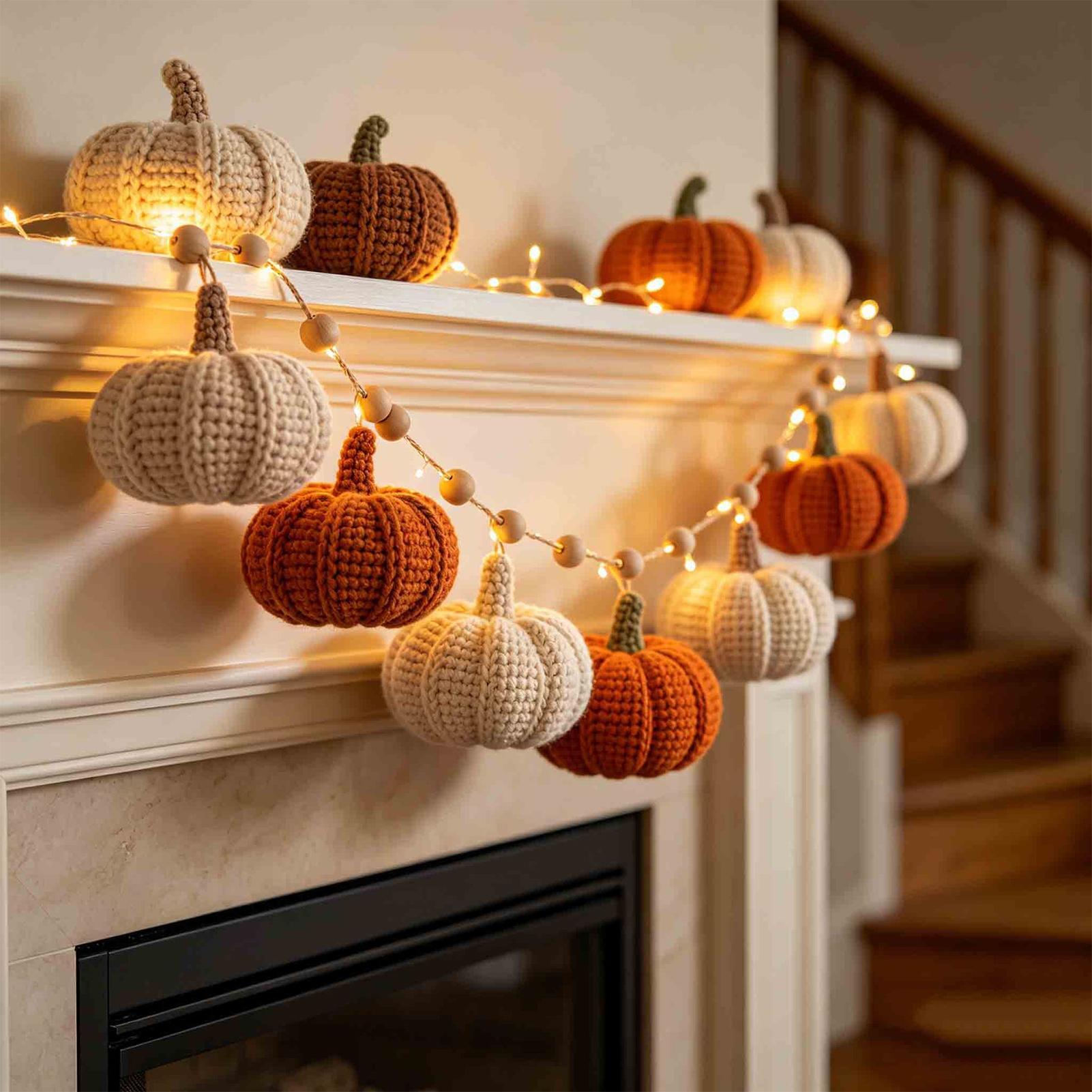 String Light Outdoor - ไฟฮาโลวีนสำหรับตกแต่งในร่ม ตกแต่งเตาผิง ตกแต่งบ้านสไตล์ฟาร์มเฮาส์ ไฟประดับโครเชต์สำหรับฤดูใบไม้ร่วง ไฟประดับรูปฟักทอง สำหรับตกแต่งภายนอกบ้านในวันหยุด