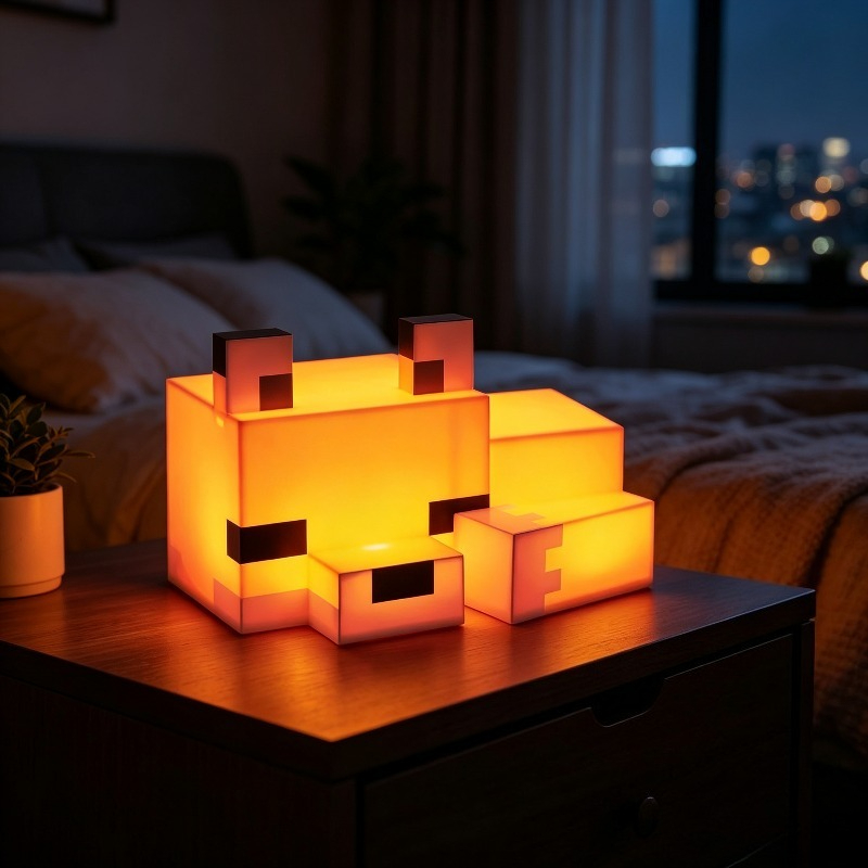 Lighting Decor Minecraft - โคมไฟตั้งโต๊ะรูปสุนัขจิ้งจอกน่ารัก แสงสีส้มนุ่มนวล สำหรับตกแต่งห้องเล่นเกมและห้องนอน เหมาะเป็นของขวัญ