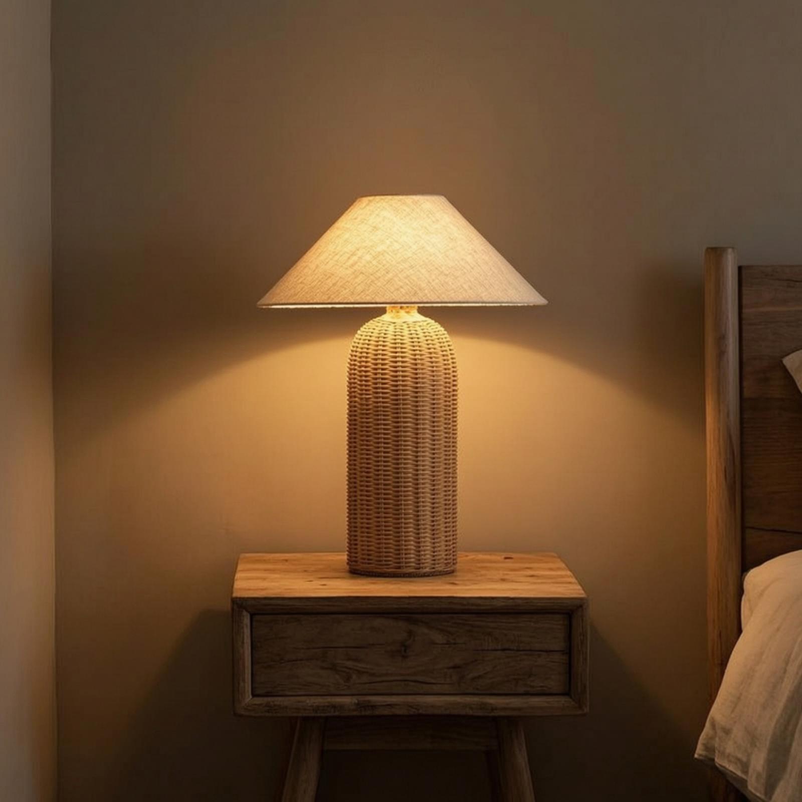 Lighting Decor For Living Room - โคมไฟข้างเตียง ฐานหวาย โคมผ้า โคมไฟตั้งโต๊ะ ไฟตกแต่งสำหรับห้องนอน ห้องนั่งเล่น