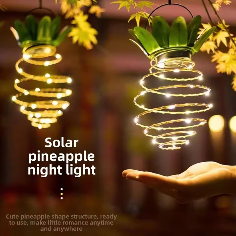 String Light Outdoor - ไฟชาร์จพลังงานแสงอาทิตย์ LED สายไฟทองแดง ไฟประดับรูปสับปะรด โคมไฟเหล็ก สำหรับตกแต่งสวนกลางแจ้ง
