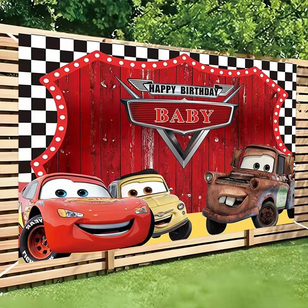 Lighting Mcqueen Decor - ฉากหลังตกแต่งงานปาร์ตี้ธีมรถยนต์ ของตกแต่งงานวันเกิดเด็ก แบนเนอร์ตกแต่งงานรับศีลล้างบาปเด็ก ไลท์นิ่ง แมคควีน