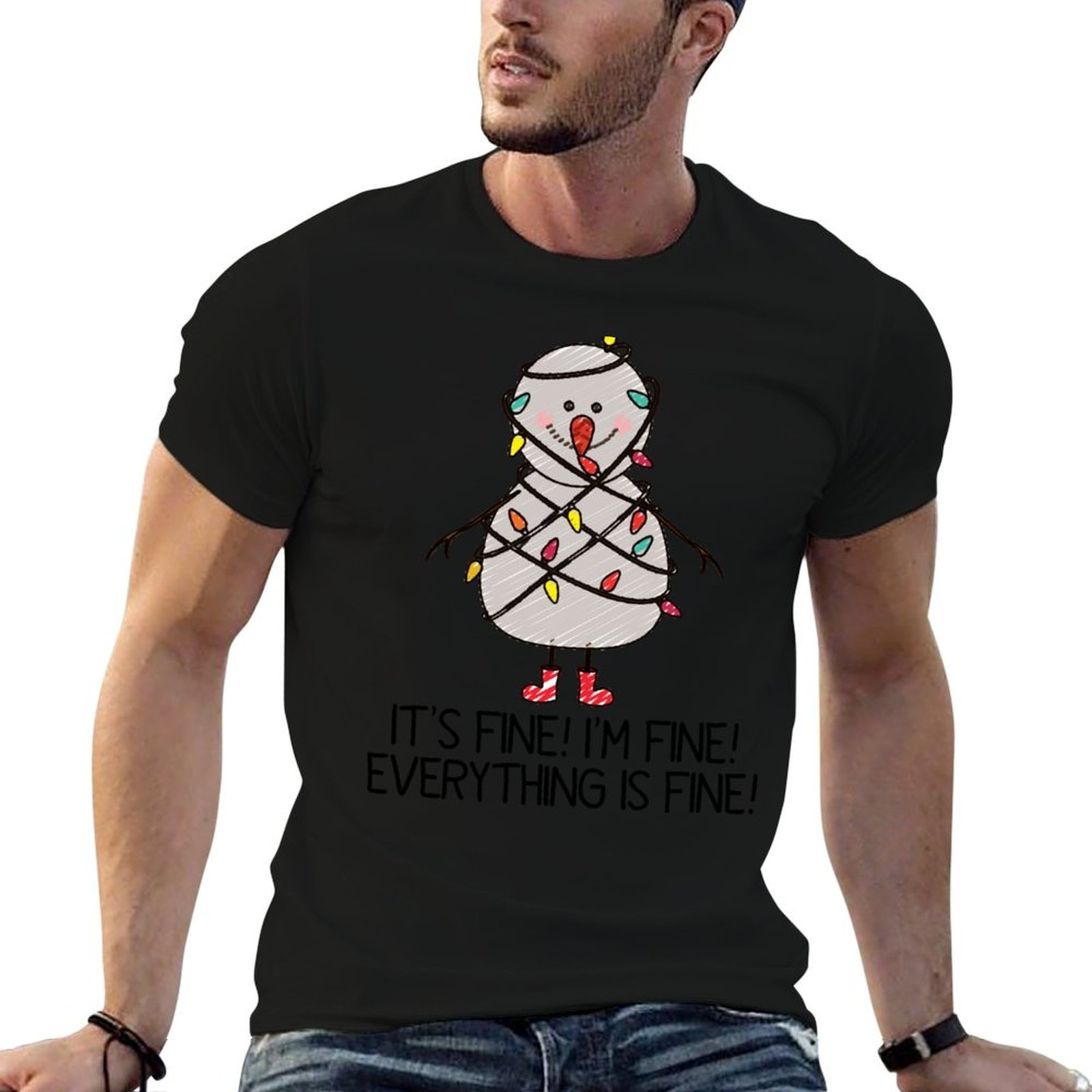 Santa'S Elves Holiday Lighting & Decor Llc - เสื้อยืดลายคริสต์มาสตลกๆ - I'm Fine Tangled Lights