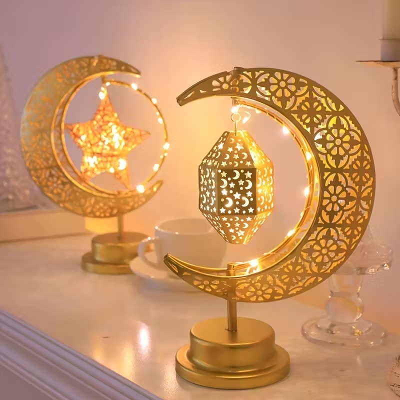 Led Moon Lamp - ไฟกลางคืน LED รูปพระจันทร์และดวงดาวหมุนได้สำหรับเดือนรอมฎอน ตกแต่งบ้านสไตล์ตะวันออกกลางในเทศกาลวันอีดมูบาร็อค ﻿