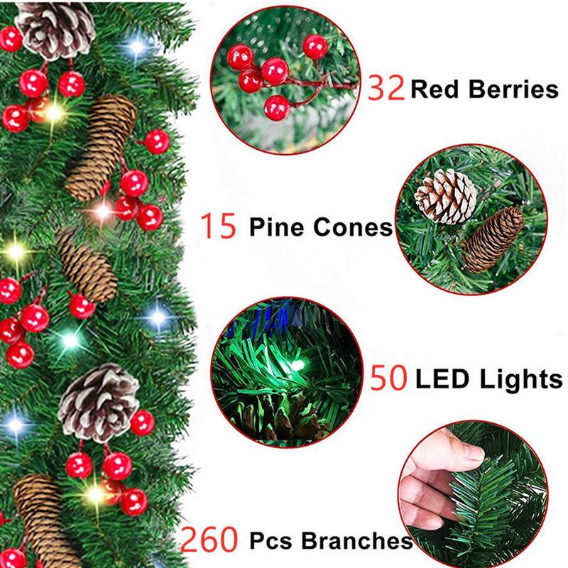 Lighting Decor Company - พวงมาลัยคริสต์มาสมีไฟ ตกแต่งหวายคริสต์มาสแบบกันน้ำ ของตกแต่งน้ำหนักเบา สำหรับงานปาร์ตี้ บริษัท หน้าต่าง