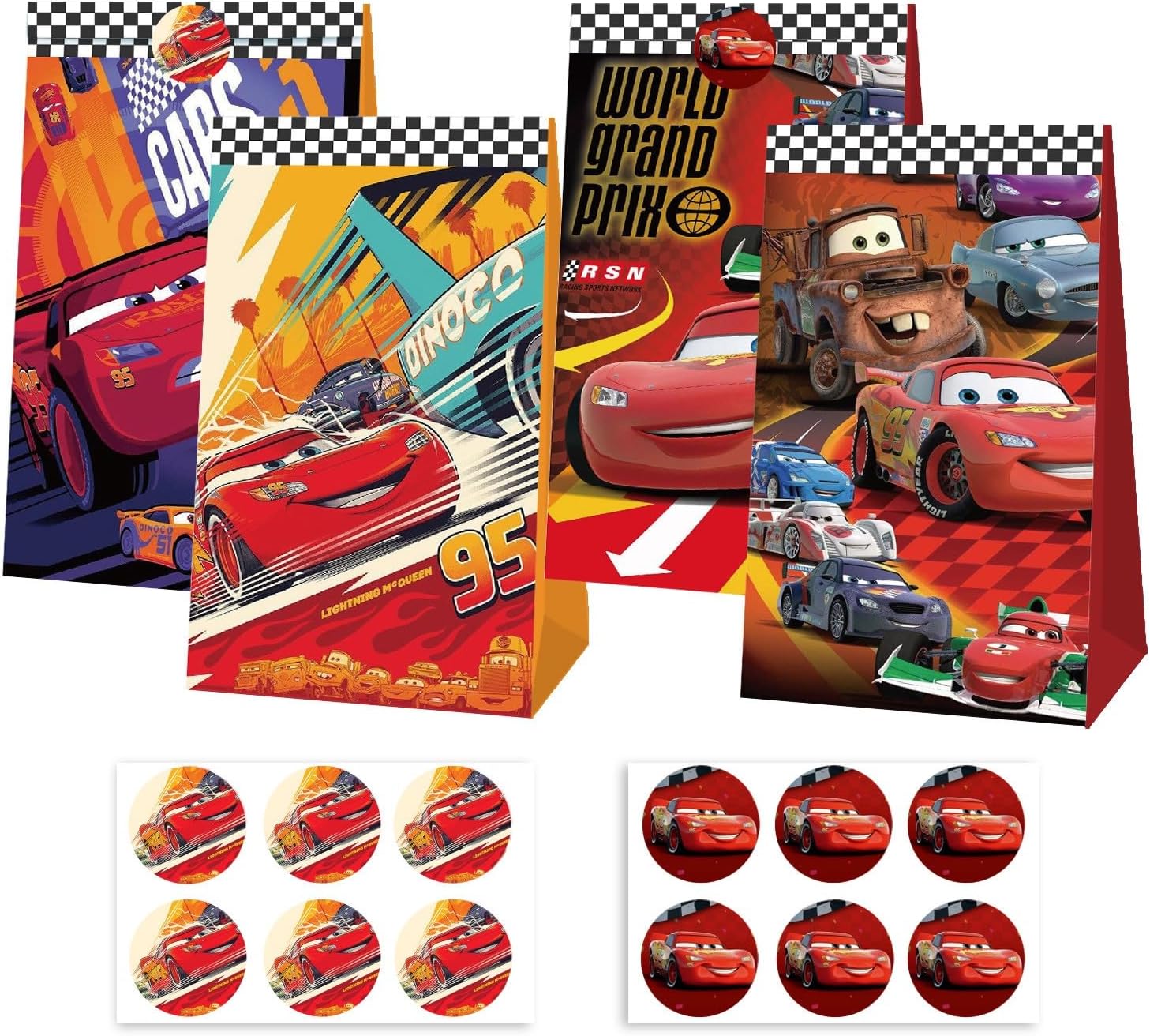 Lighting Mcqueen Decor - ถุงของขวัญลายรถยนต์น่ารักพร้อมสติกเกอร์ ถุงใส่ขนมธีมการ์ตูน ของตกแต่งงานวันเกิด