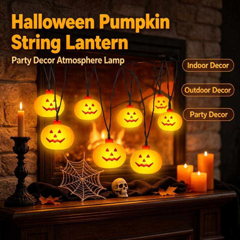 String Light Outdoor - ไฟประดับฟักทองฮาโลวีนแบบใช้แบตเตอรี่ 20LED, สายไฟประดับรูปฟักทองสำหรับงานปาร์ตี้ในร่มและกลางแจ้งในเทศกาลฤดูใบไม้ร่วง