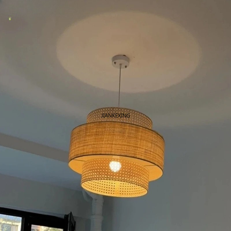Lighting Decor Store - โคมไฟแขวนสไตล์มินิมอลที่ถักทอด้วยมือจากป่าน โคมไฟหวายดีไซน์สร้างสรรค์สำหรับห้องอ่านหนังสือ ร้านค้า ห้องชงชา และการตกแต่งบ้าน