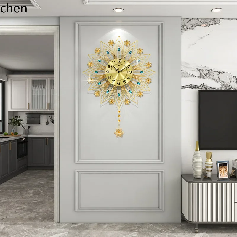 Lighting Decor For Living Room - นาฬิกาแขวนผนังสไตล์ยุโรป TQH-i7.7 ดีไซน์หรูหรา สำหรับห้องนั่งเล่น ของตกแต่งบ้านระดับไฮเอนด์ นาฬิกาแขวนผนังรูปนกยูง