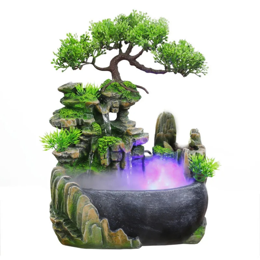 Lighting Decor Company - น้ำพุฮวงจุ้ยเสริมโชคลาภ พร้อมไฟ LED ของตกแต่งโต๊ะทำงานสำหรับสำนักงานบริษัท ของประดับตกแต่งเพื่อความผ่อนคลาย