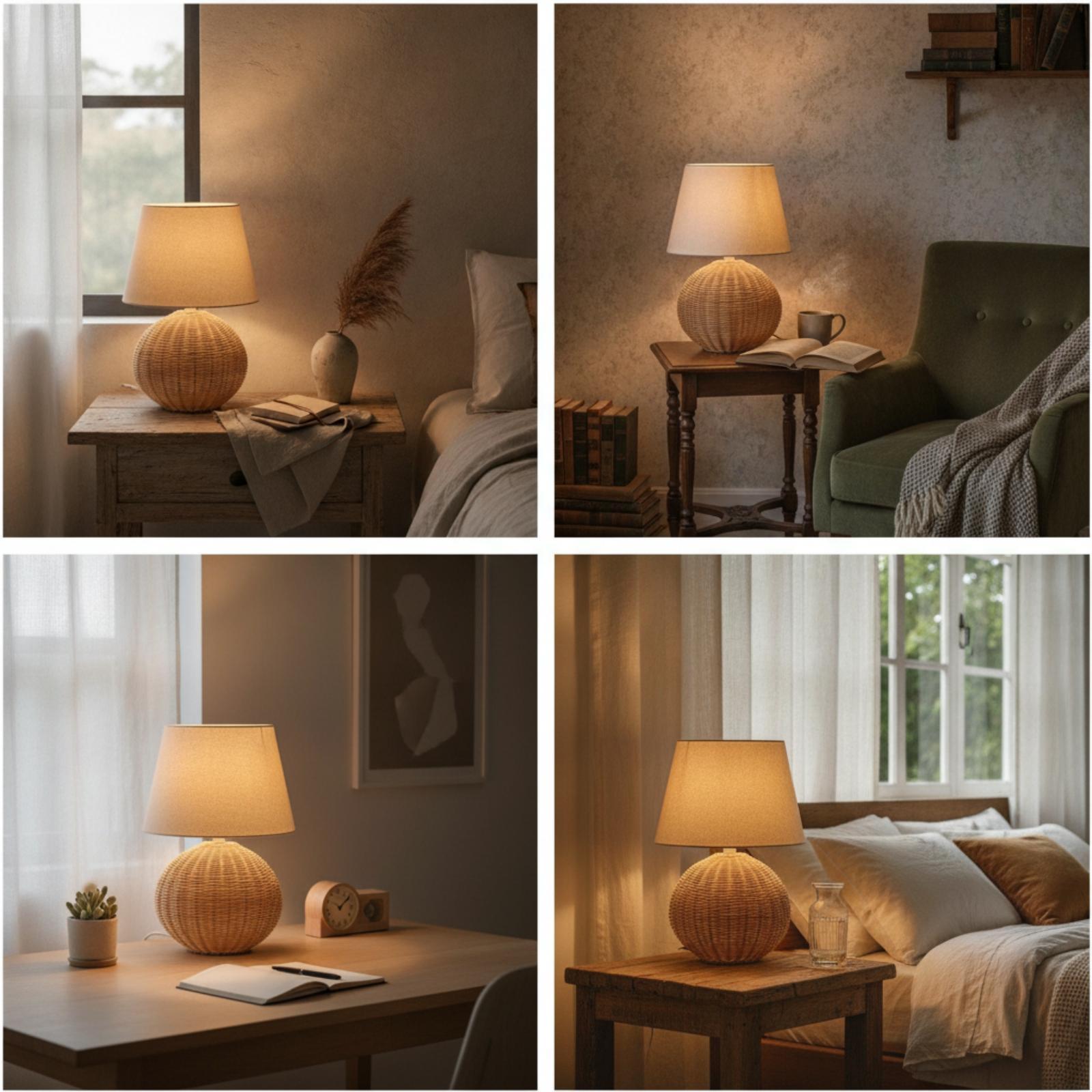 โคมไฟข้างเตียง ฐานหวาย โคมผ้า  - Lighting Decor For Living Room บทวิจารณ์และราคา