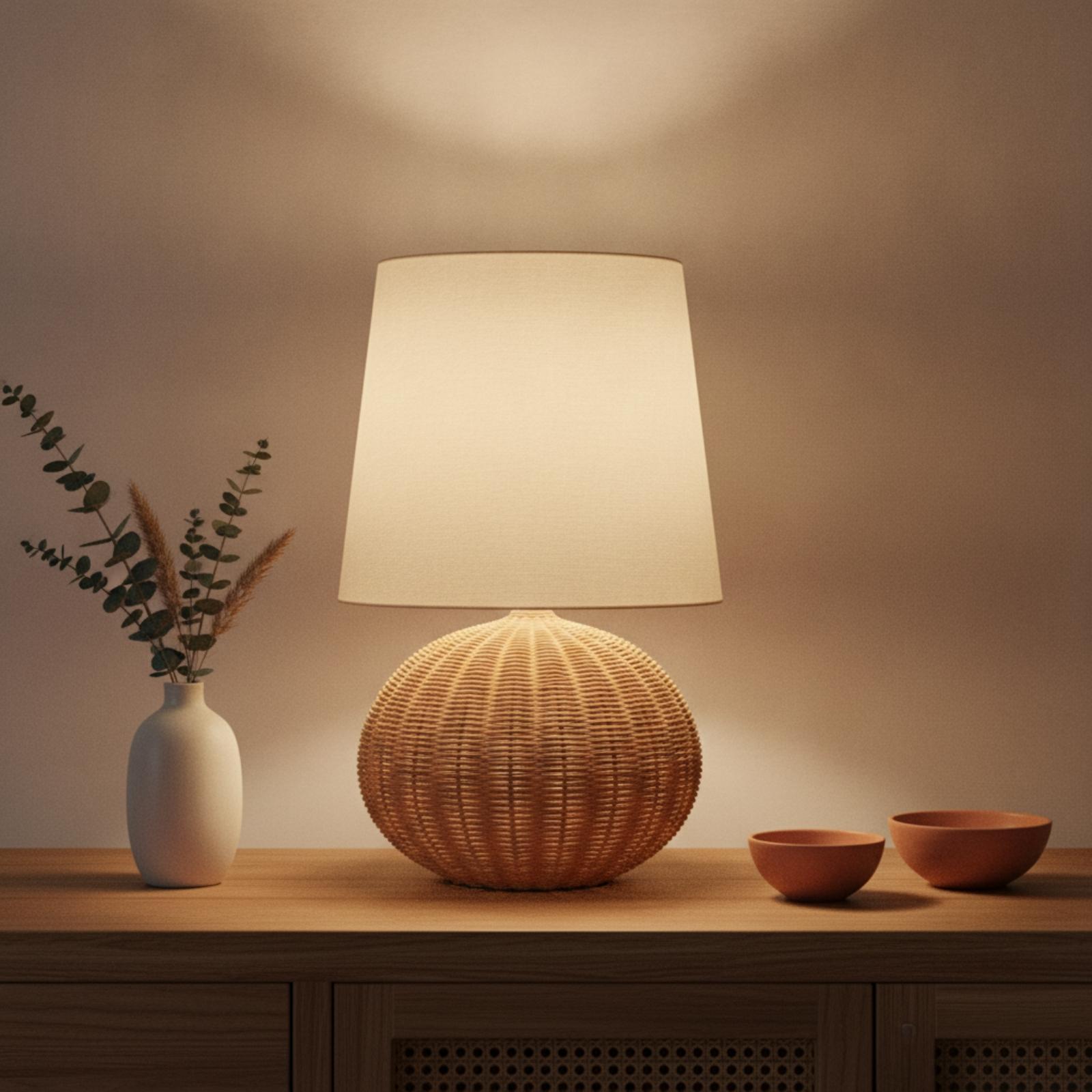 โคมไฟข้างเตียง ฐานหวาย โคมผ้า  - Lighting Decor For Living Room บทวิจารณ์และราคา