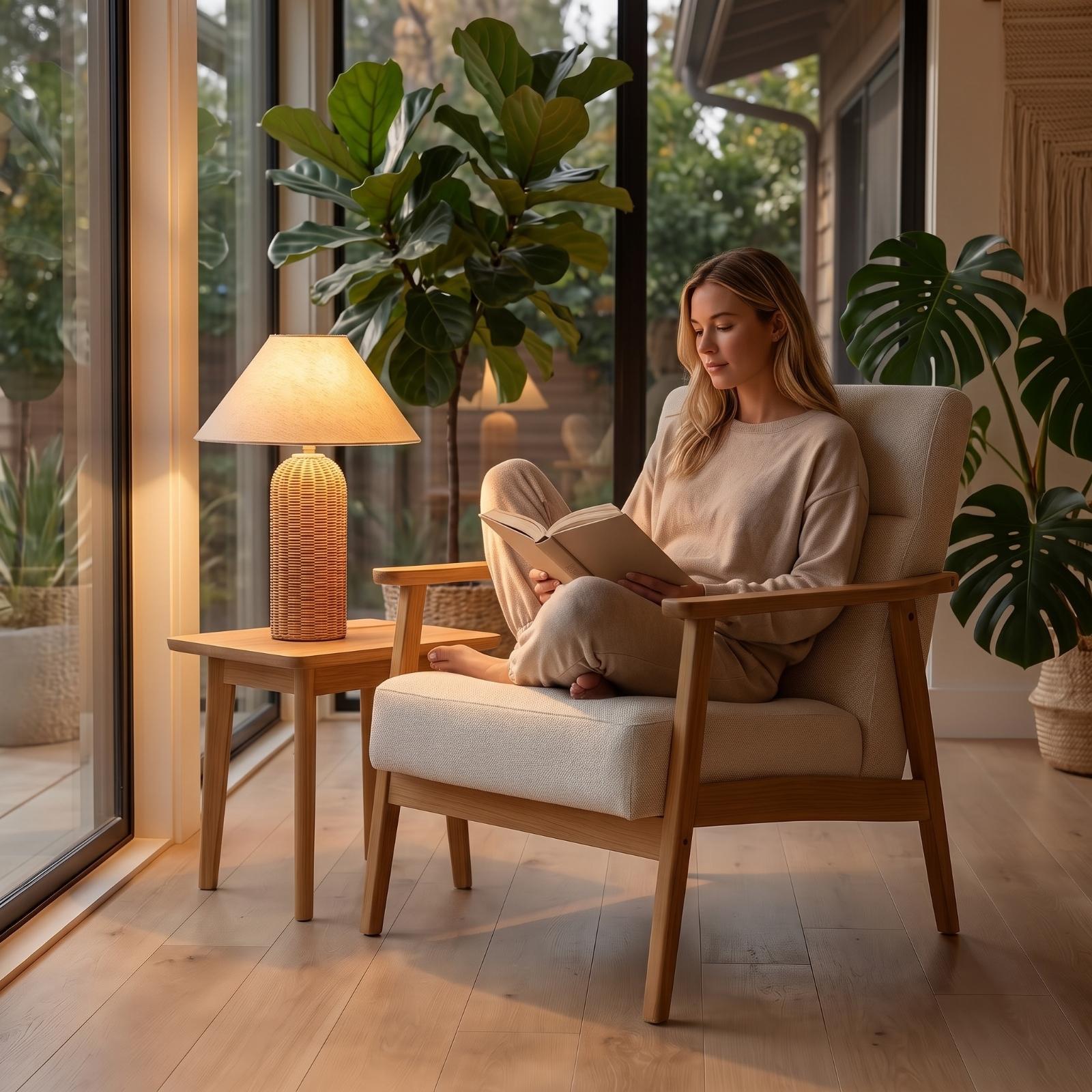 โคมไฟข้างเตียง ฐานหวาย โคมผ้า  - Lighting Decor For Living Room บทวิจารณ์และราคา