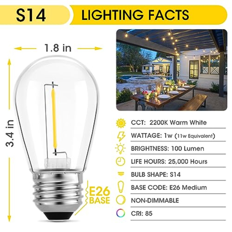 หลอดไฟ LED S14 36 แพ็คสำหรับไฟ - String Light Outdoor บทวิจารณ์และราคา